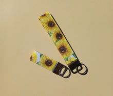 Load image into Gallery viewer, Sunflower Keychain Wristlet, Floral Key Chain, Key Fob
