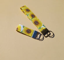 Load image into Gallery viewer, Sunflower Keychain Wristlet, Floral Key Chain, Key Fob
