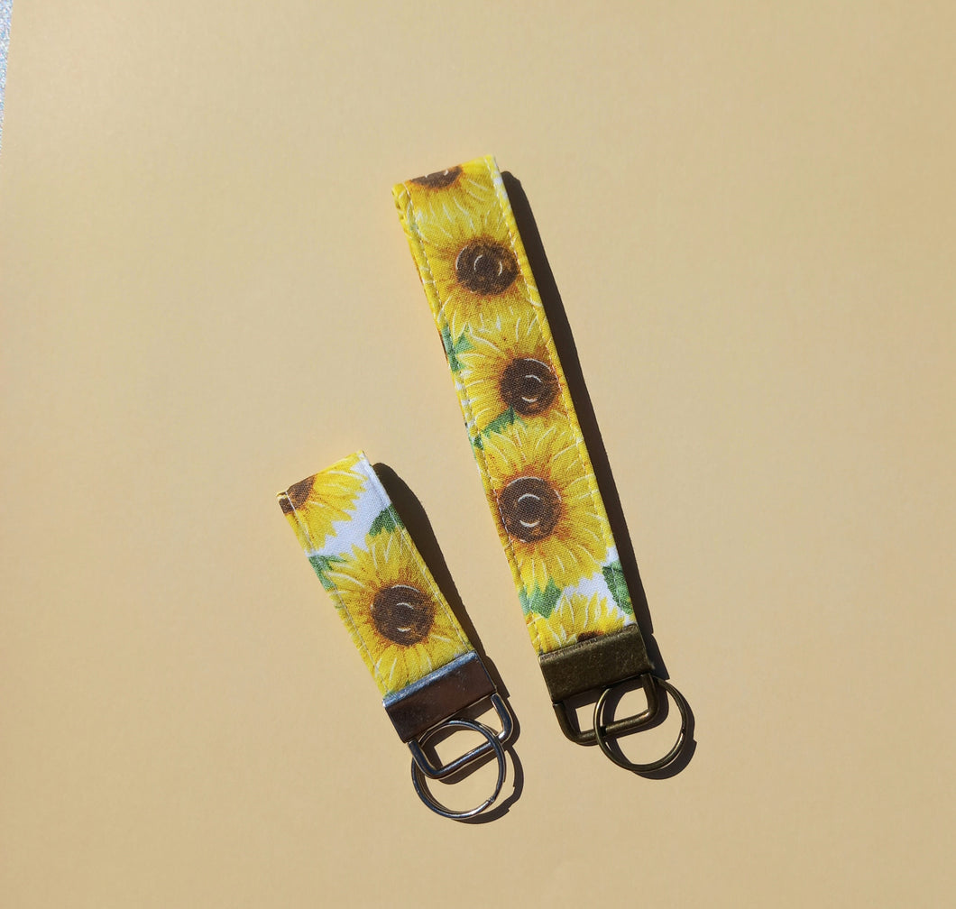 Sunflower Keychain Wristlet, Floral Key Chain, Key Fob