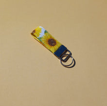 Load image into Gallery viewer, Sunflower Keychain Wristlet, Floral Key Chain, Key Fob
