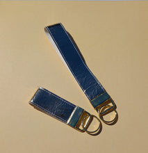 Load image into Gallery viewer, Metallic Gold Keychain Wristlet, Vegan Leather Key Chain, Key Fob
