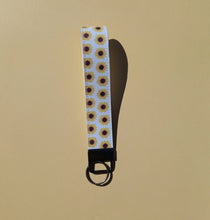 Load image into Gallery viewer, Bright Happy Sunflower Keychain Wristlet, Floral Key Chain, Vegan Leather Key Fob, 90s Style
