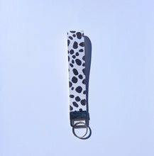 Load image into Gallery viewer, Cow Print Keychain Wristlet, Cowgirl Key Chain, Vegan Leather Key Fob, 90s Style
