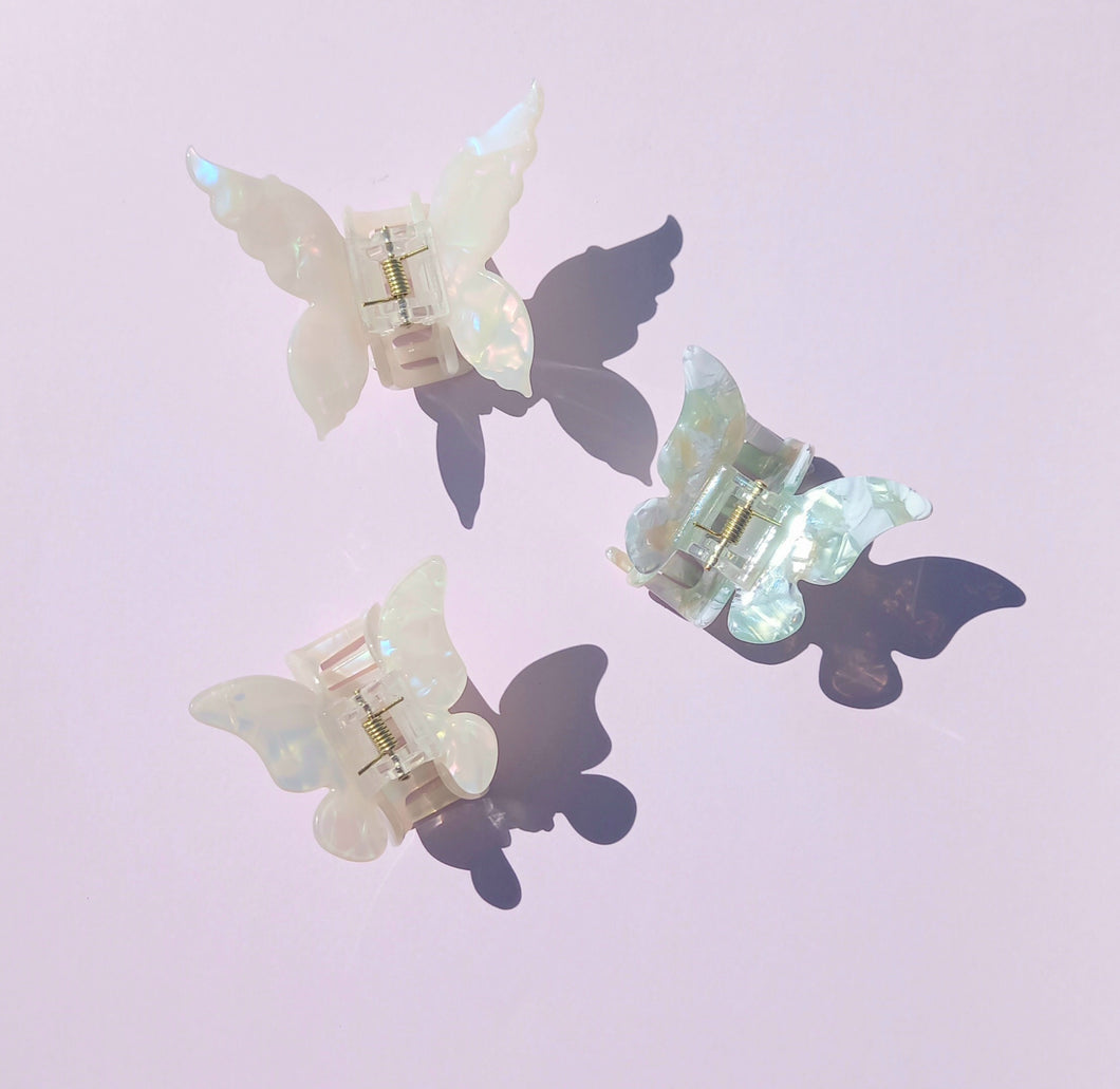 Pearlescent Butterfly Hair Claw, Terazzo Hair Clips,