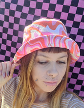 Load image into Gallery viewer, Swirl Brights Bucket Hat, Unisex Psychedelic Pink &amp; Orange Sun Hat
