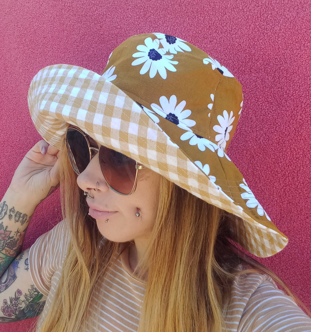 Wide Brim Brown Sweet Daisy Sun Hat