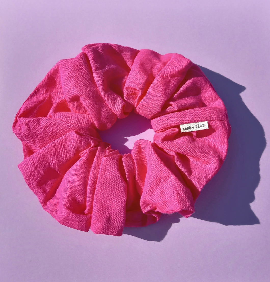 Bright Pink Linen XL Scrunchie, Oversized Fun Scrunchies Australia, Luxe Scrunchies