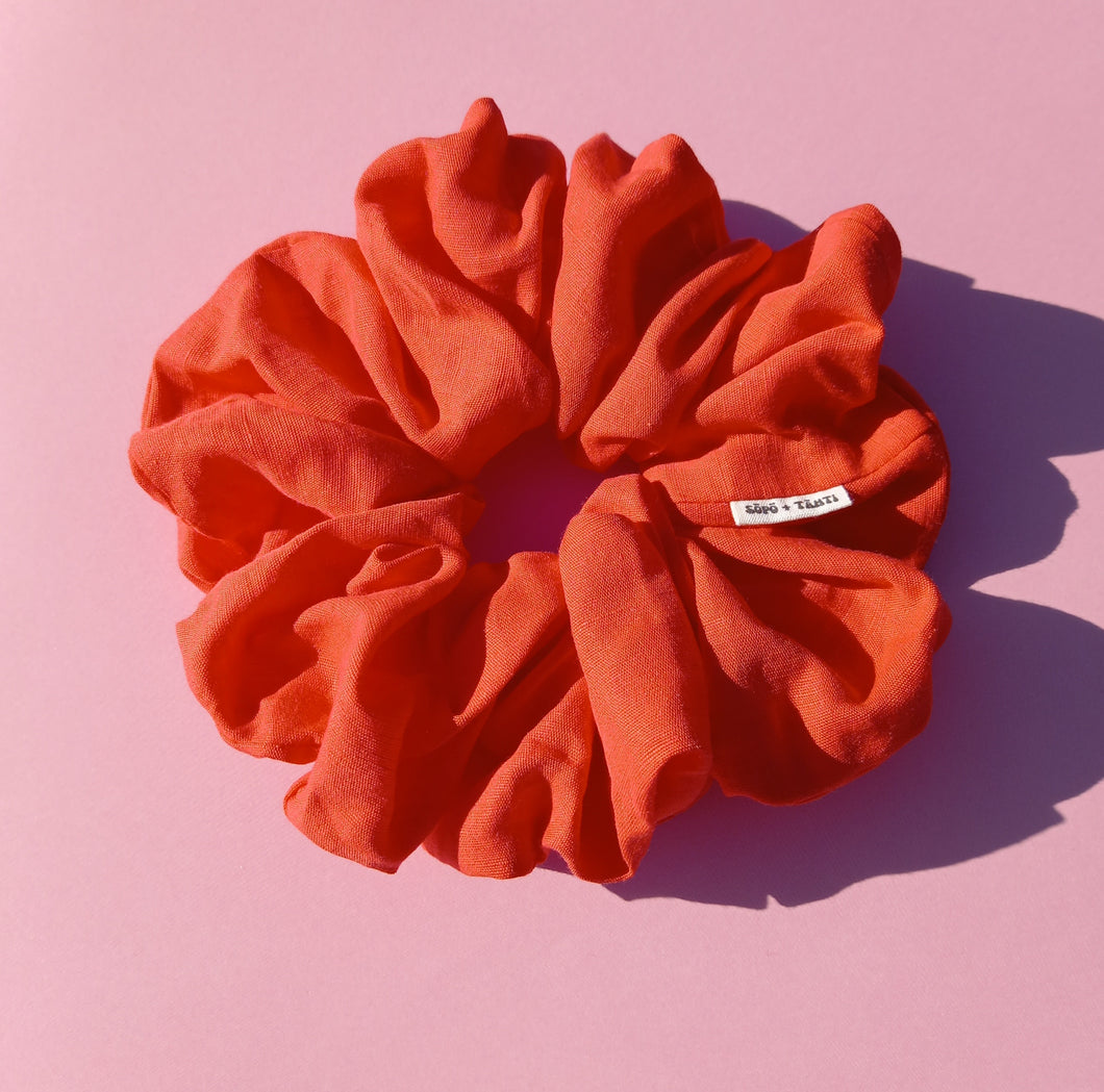 Red Orange Linen XL Scrunchie, Oversized Fun Scrunchies Australia, Luxe Scrunchies