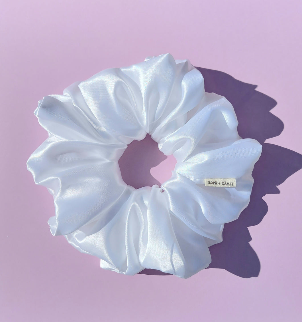 White XL Scrunchie in Satin, Oversized Scrunchies Australia, Bridal Special Occasion Scrunchies