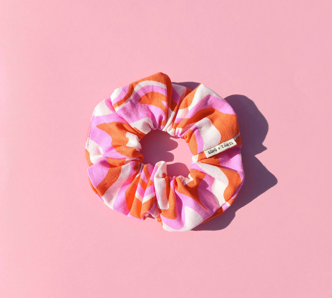 Psychedelic Swirl Brights Scrunchie, Large, Australian Scrunchies Cotton Pink Orange
