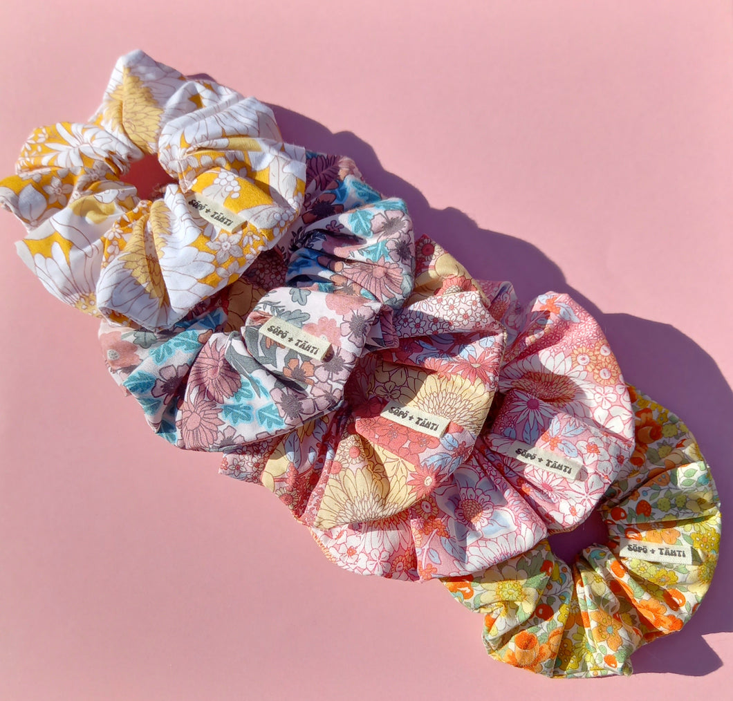Organic Cotton Floral Scrunchie, Large, Australian Scrunchies Cotton