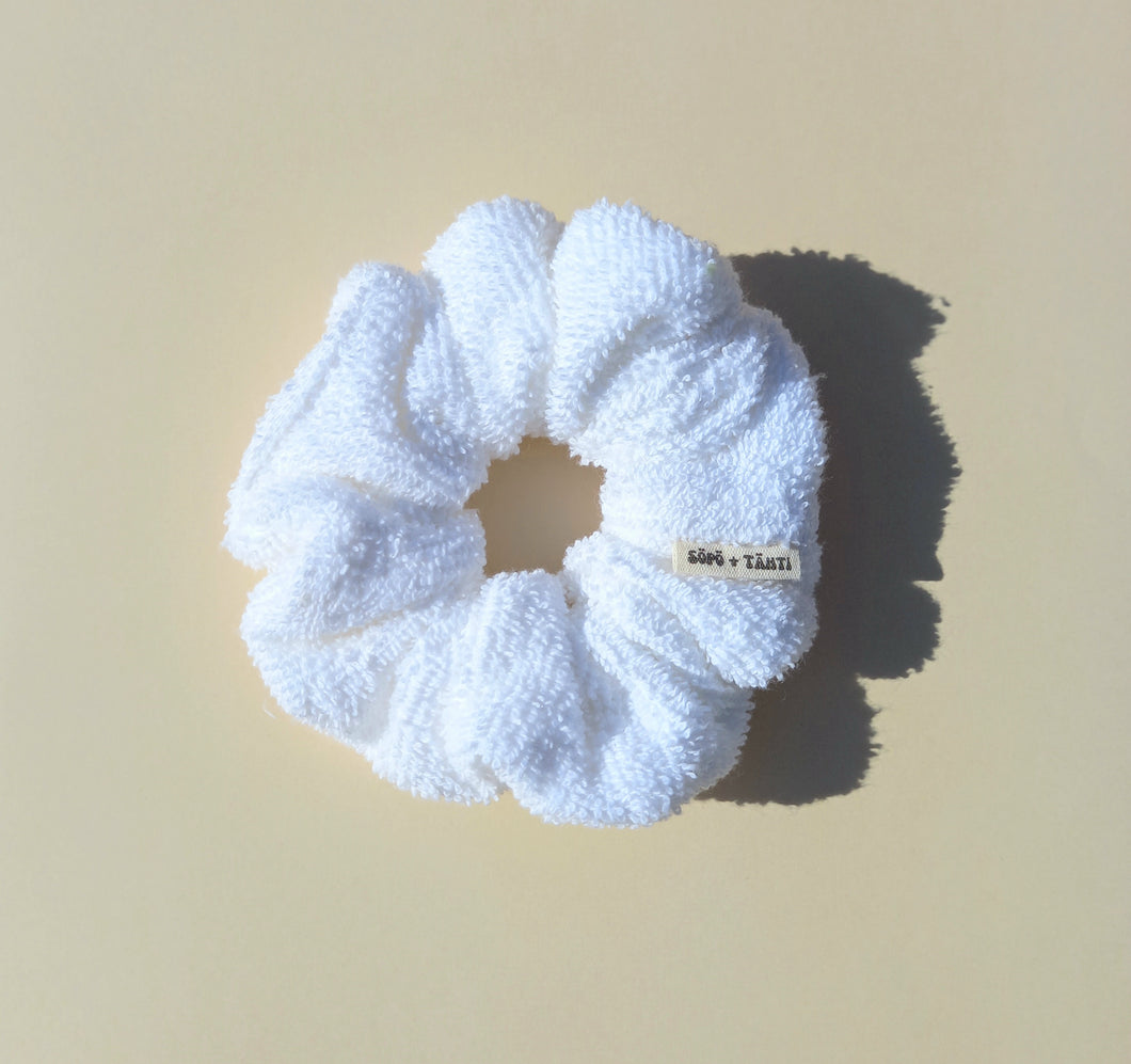 White Towel Scrunchie, Large, Australian Scrunchies Cotton, Towelling