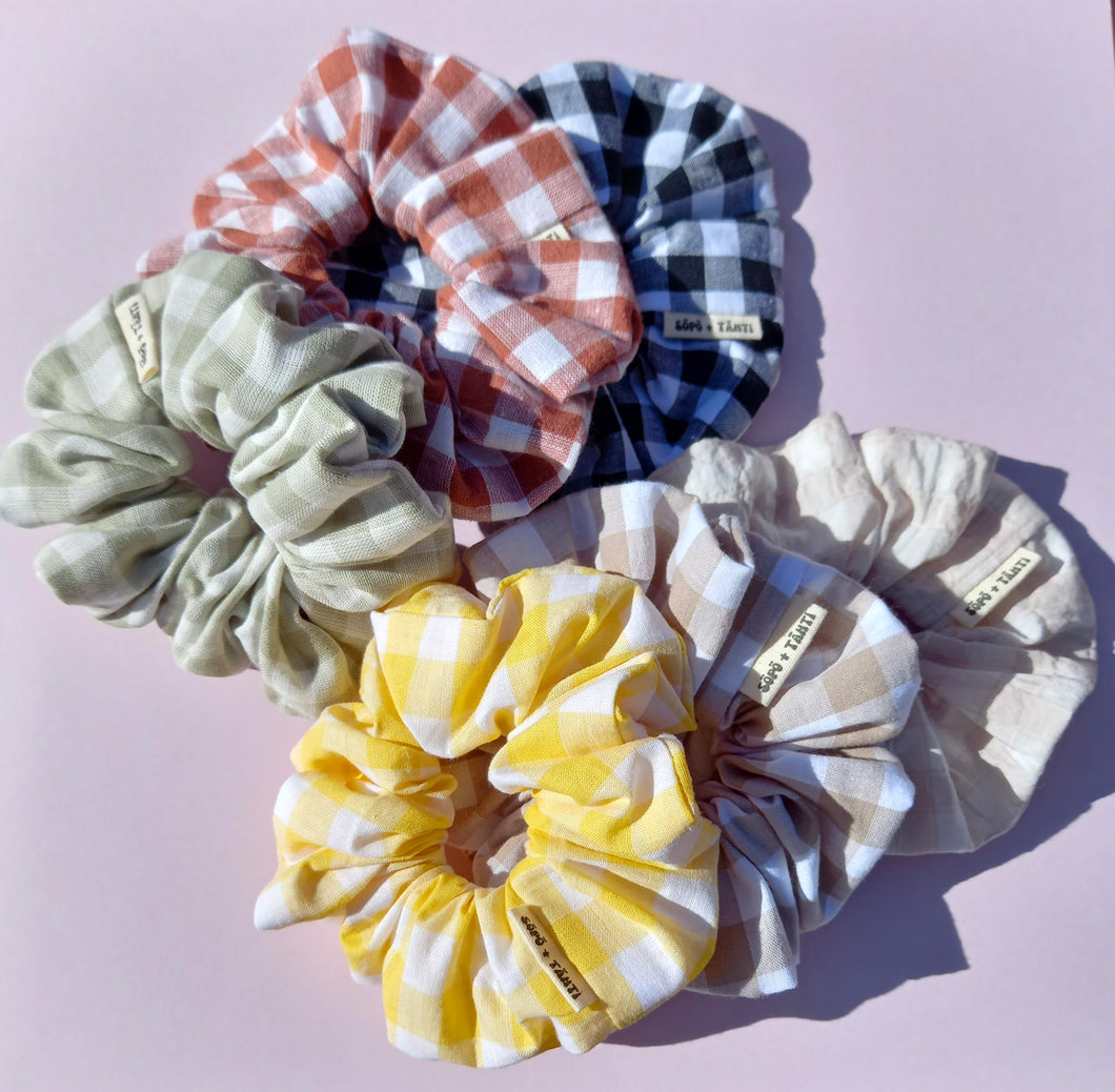 Gingham Scrunchie, Large, Checked Cotton & Linen, Australian Scrunchies