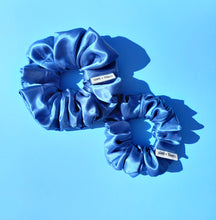 Load image into Gallery viewer, Cornflower Blue Satin Scrunchie Large, Australian Scrunchies Cotton

