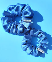 Load image into Gallery viewer, Cornflower Blue Satin Scrunchie Large, Australian Scrunchies Cotton
