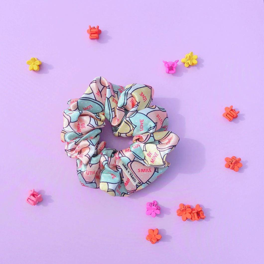 Candy Love Hearts Scrunchie, Large, Australian Scrunchies, Skate Street Wear Fashion, 90s