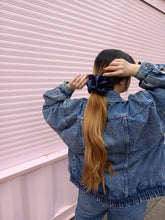 Load image into Gallery viewer, XL Luxe Deep Navy Satin Scrunchie

