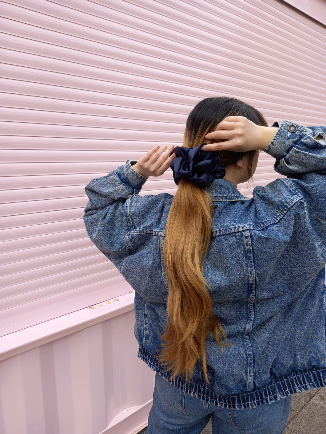 XL Luxe Deep Navy Satin Scrunchie