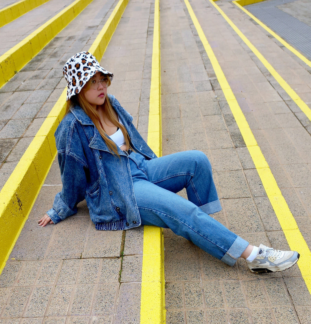 Leopard Print Bucket Hat White Canvas