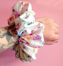 Load image into Gallery viewer, XL White Multicolour Butterfly Scrunchie
