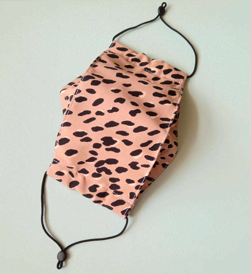 Reusable Fabric Mask / Nude Leopard Animal Print with Filter Pocket, Adjustable Straps