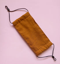 Load image into Gallery viewer, Reusable Fabric Mask / Mustard Linen with Filter Pocket, Adjustable Straps
