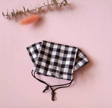 Load image into Gallery viewer, Reusable Fabric Mask / Black Gingham with Filter Pocket, Adjustable Straps
