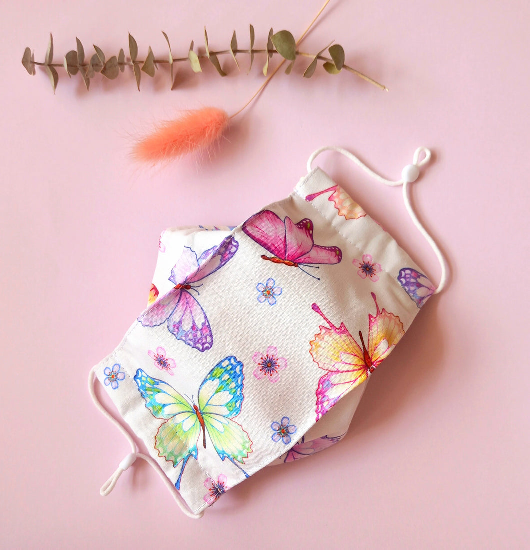 Reusable Fabric Mask / Butterfly Y2K Print with Filter Pocket, Adjustable Straps