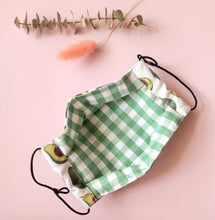 Load image into Gallery viewer, Reusable Fabric Mask / Avocado Print with Filter Pocket, Adjustable Straps
