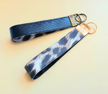 Load image into Gallery viewer, Tan Leopard Print Keychain Wristlet, Vegan Leather Animal Print Key Fob / by Sopo + Tahti
