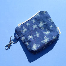 Load image into Gallery viewer, Denim Butterfly Keychain Zipper Pouch, Coin Purse, Accessory Wallet / by Söpö + Tähti
