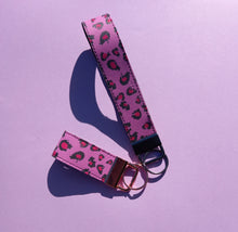 Load image into Gallery viewer, Pink Leopard Print Keychain Wristlet, Vegan Leather Animal Print Key Fob / by Sopo + Tahti
