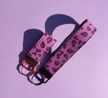 Load image into Gallery viewer, Pink Leopard Print Keychain Mini Wristlet, Vegan Leather Animal Print Key Fob / by Sopo + Tahti
