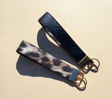 Load image into Gallery viewer, Tan Leopard Print Keychain Wristlet, Vegan Leather Animal Print Key Fob / by Sopo + Tahti
