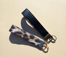 Load image into Gallery viewer, Tan Leopard Print Keychain Wristlet, Vegan Leather Animal Print Key Fob / by Sopo + Tahti

