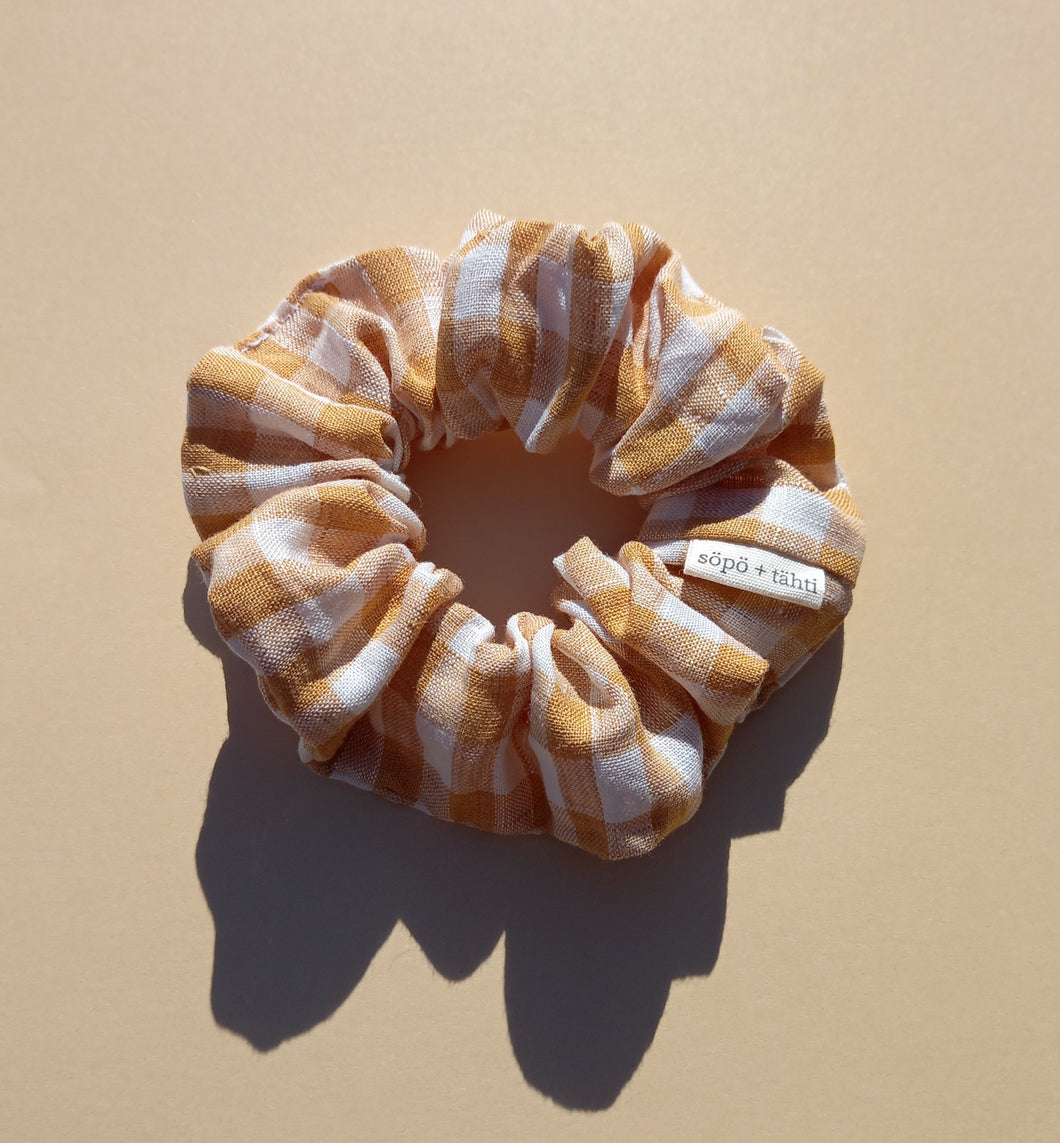 Linen, Large Gingham Yellow Scrunchie, Cotton scrunchie Made in Australia by Sopo & Tahti