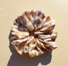Load image into Gallery viewer, XL Mustard Yellow Gingham Scrunchie in Linen
