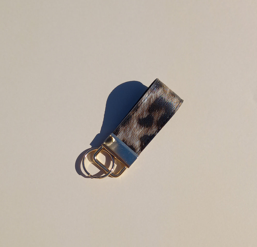 Tan Leopard Print Keychain Mini Wristlet, Vegan Leather Animal Print Key Fob / by Sopo + Tahti