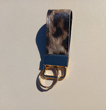 Load image into Gallery viewer, Tan Leopard Print Keychain Mini Wristlet, Vegan Leather Animal Print Key Fob / by Sopo + Tahti
