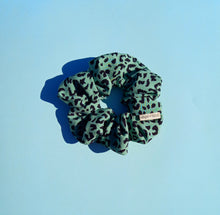 Load image into Gallery viewer, Green Leopard Print Large Scrunchie, Animal Print, Pistachio Lime
