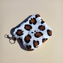 Load image into Gallery viewer, White Leopard Keychain Zipper Pouch, Coin Purse, Accessory Wallet / by Söpö + Tähti
