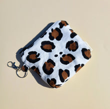 Load image into Gallery viewer, White Leopard Keychain Zipper Pouch, Coin Purse, Accessory Wallet / by Söpö + Tähti
