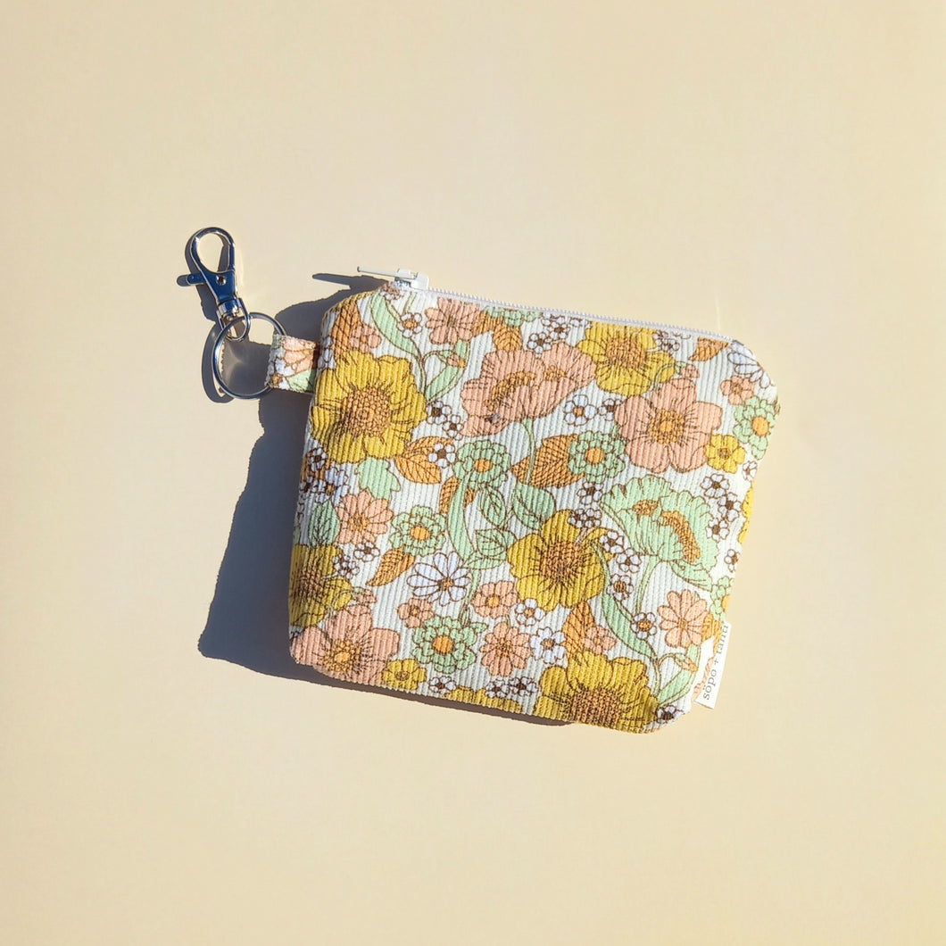 Dreamy Floral Cord Keychain Zipper Pouch, Corduroy Coin Purse, Accessory Wallet / by Söpö + Tähti