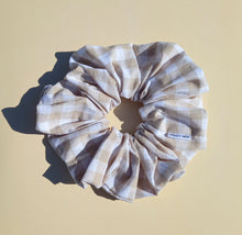 Load image into Gallery viewer, XL Scrunchie in Tea Beige Gingham, Cream Cotton Scrunchie
