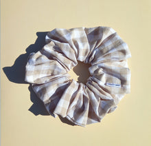 Load image into Gallery viewer, XL Scrunchie in Tea Beige Gingham, Cream Cotton Scrunchie
