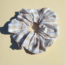 Load image into Gallery viewer, XL Scrunchie in Tea Beige Gingham, Cream Cotton Scrunchie
