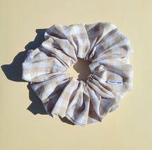 Load image into Gallery viewer, XL Scrunchie in Tea Beige Gingham, Cream Cotton Scrunchie
