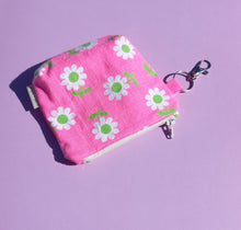 Load image into Gallery viewer, Bright Pink Daisy Keychain Zipper Pouch, Coin Purse, Accessory Wallet / by Söpö + Tähti
