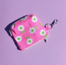 Load image into Gallery viewer, Bright Pink Daisy Keychain Zipper Pouch, Coin Purse, Accessory Wallet / by Söpö + Tähti
