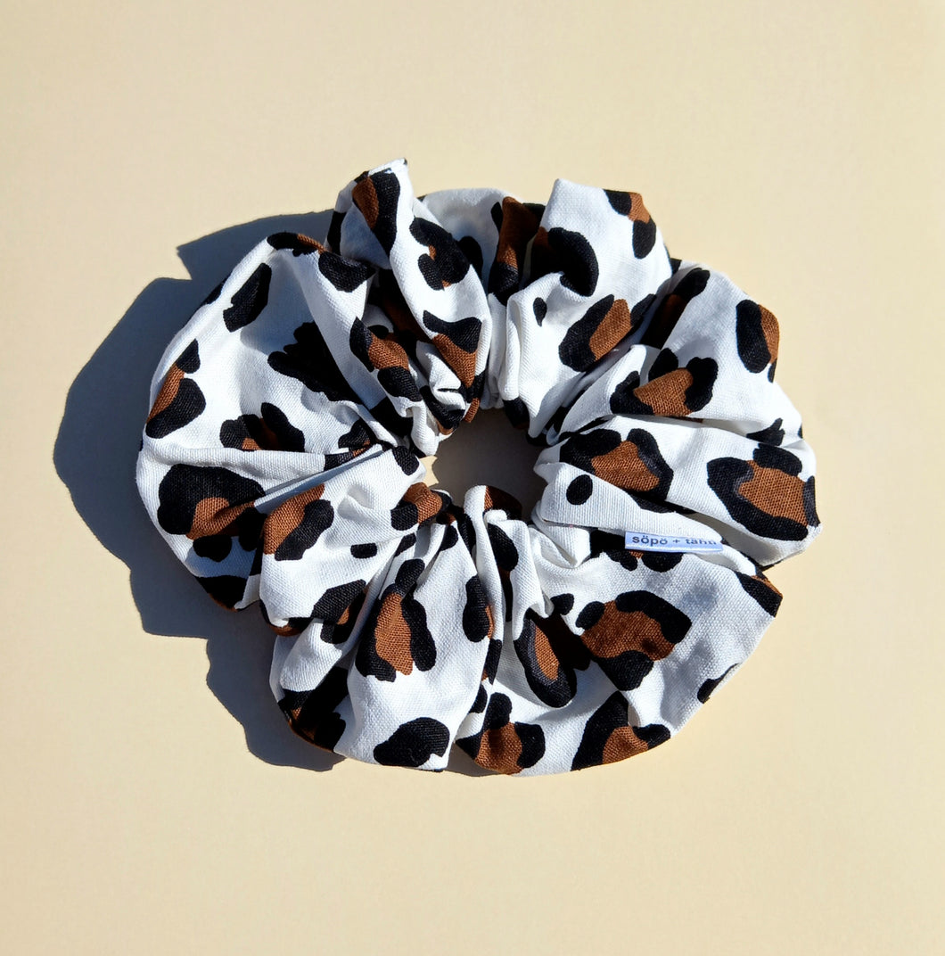 Minimalist Leopard Print XL Scrunchie in White, Animal Print
